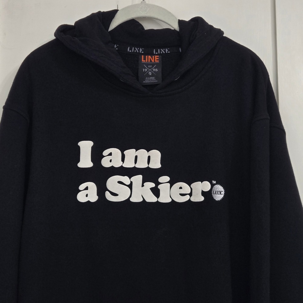Line Skis Hoodie Mens XL Extra Large I am a Skier Graphic Pullover Black Winter